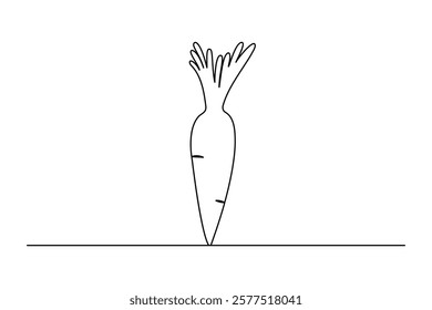 Carrot single-line art elegantly depicts the shape of a carrot with a single continuous line, highlighting its natural form and simplicity