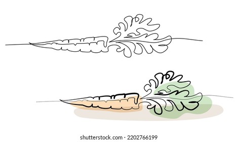 Carrot sketch with color spots. Continuous One line drawing art illustration. Vector EPS10