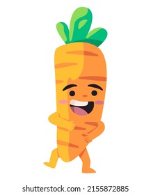 Carrot smile illustration of dancing vegetable cheerfull caricature healthy joy fun character