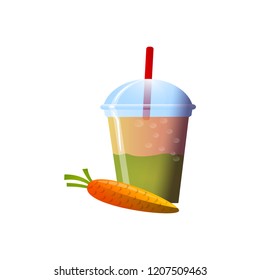 Carrot smoothies in a cup. Superfoods and health or detox diet food concept in sketch style.
