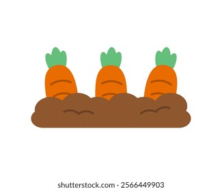 Carrot in soil. Gardening, farming, seedling, cultivation, vegetable, growth concepts. Flat vector design isolated illustration.