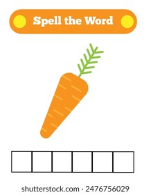 Carrot Spell the Word Quiz for Children. Educational materials and learning for a child