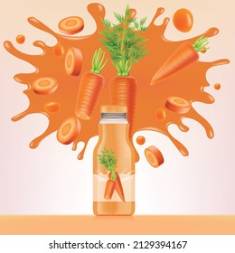 Carrot splash juice bottle tropical fruits design vector illustration