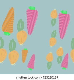 Carrot striped, onion pattern . Hand drawn.