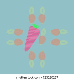 Carrot striped, onion pattern . Hand drawn.