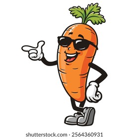 Carrot with sunglasses,  Cartoon Character Mascot Illustration Vector Clip-art Hand-drawn Logo Design