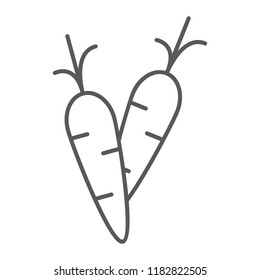 Carrot thin line icon, food and vegetable, root sign, vector graphics, a linear pattern on a white background, eps 10.