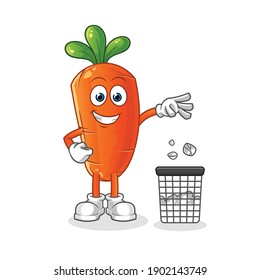 carrot Throw garbage in trash can mascot. cartoon vector