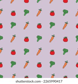 CARROT TOMATO BROCCOLI MIX VEGETABLE SEAMLESS PATTERN ALL OVER PRINT VECTOR