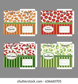  Carrot, tomato, chilli, cauliflower seeds. Pocket design for seeds.