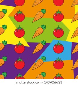 Carrot and Tomato Pattern Seamless with colorfull backgrounds