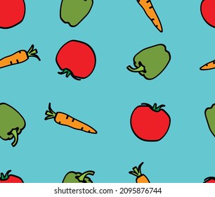 carrot, tomato and pepper vegetable seamless pattern vector art design