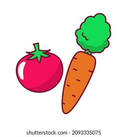 Carrot and tomato vector illustration in simple design suitable for vegetable icon