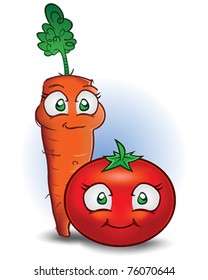 Carrot and Tomato Vegetable Cartoon Characters