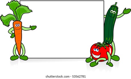 Carrot, tomato and zucchini with white sign, vector