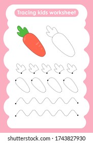 carrot - Trace lines writting and drawing practice worksheet for kids