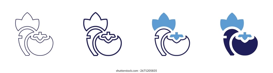 Icono de tipos de zanahoria en 4 estilos diferentes. Línea delgada, línea, línea en negrita, duotono. Estilo duotono. Trazo editable.