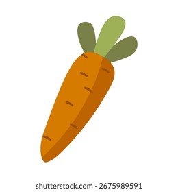 Carrot vector flat cartoon illustration isolated on white background. Fresh orange carrot with green leaves icon. Fresh Ingredient for salad recipes. Organic carrot from garden. Healthy vegetable.