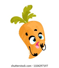 Carrot. Vector funny vegetable, cartoon character with face and hands