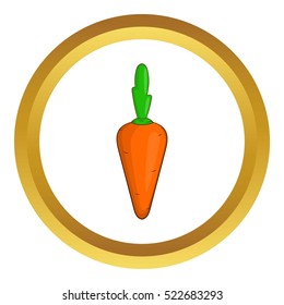 Carrot vector icon in golden circle, cartoon style isolated on white background