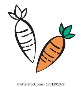 Carrot vector icon. Carrot icon isolated on white background. Carrot Icon food vegetables.Vector orange flat carrot icon isolated on white background.