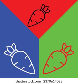 Carrot Vector Icon, Lineal style icon, from Agriculture icons collection, isolated on Red, Blue and Green Background.