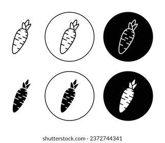 Carrot Vector Icon Set. Vegetarian carrot symbol in black filled and outlined style.