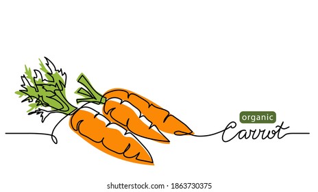 Carrot vector illustration, background. One line drawing art illustration with lettering organic carrot.