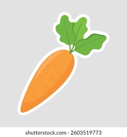 Carrot Vector Illustration Sticker. A simple and vibrant carrot vector sticker with green leaves. Ideal for food-related designs, healthy eating themes, and educational materials