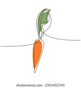 Carrot vector. Line continuous hand drawn illustration. Vegetable outline icon. Garden plant. Minimal linear silhouette. Graphic design, print, banner, card, brochure, sign, doodle.