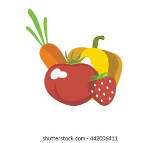 carrot vector. pepper vector. strawberry vector. tomato vector. vegetables vector set. Set of ripe vegetables vector.