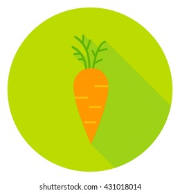 Carrot Vegetable Circle Icon. Flat Design Vector Illustration with Long Shadow. Natural Fresh Food Symbol.