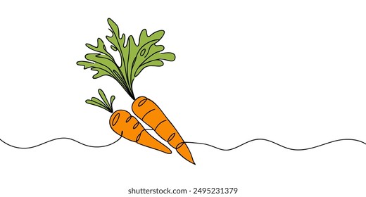 Carrot vegetable in continuous line art drawing style. Growing carrot plant minimalist black linear sketch isolated on white background. Vector illustration