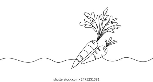 Carrot vegetable in continuous line art drawing style. Growing carrot plant minimalist black linear sketch isolated on white background. Vector illustration