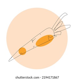 Carrot vegetable in continuous line with colorful geometric elements. Beet minimalist black linear sketch  with color spots isolated on white background. Vector one line