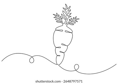 Carrot vegetable in continuous one line art drawing style minimalist single line unique carrot plant growing  vector illustration.