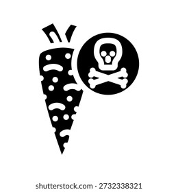 Carrot vegetable featuring a skull and crossbones icon, indicating a toxic ingredient, potential poison, food hazard, allergy warning, dangerous consumption, or unsafe food product