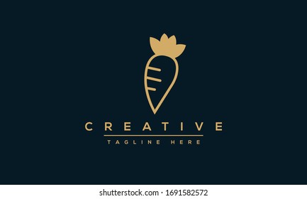 Diseño del logotipo de icono vegetal de zanahoria. Ilustración de los vectores de alimentos vegetarianos frescos.