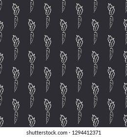 Carrot vegetable leaf vector plain seamless pattern. Simplified retro illustration. Wrapping or scrapbook paper background.Childish style bright garden. Element for design, wallpaper, fabric printing.