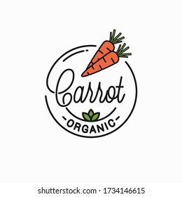 Carrot vegetable logo. Round linear logo of fresh orange carrot on white background