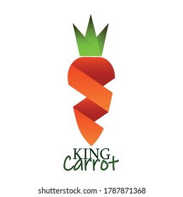 Carrot vegetable on white background. King carrot logo. Vector illustration. Healthy food concept. Vegan diet poster. bowling strike isolated on white backgroun