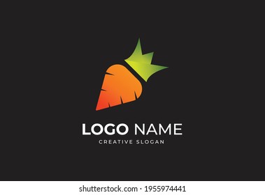 Hortalizas estrechas sobre fondo blanco. Logo de la zanahoria del rey. Ilustración vectorial. Concepto de alimentos saludables. Afiche de dieta vegetal, logotipo y diseño de logotipo 