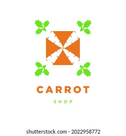 Hortalizas estrechas sobre fondo blanco. Logo de Carrot shop. Ilustración vectorial.