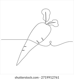 Verdura de zanahoria en una línea continua dibujando la planta de zanahoria de crecimiento minimalista negro Arte vectorial de boceto lineal