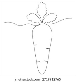 Verdura de zanahoria en una línea continua dibujando la planta de zanahoria de crecimiento minimalista negro Arte vectorial de boceto lineal
