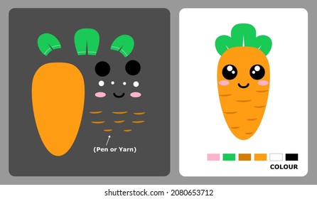 Karottengemüse für Kleinkinder oder Papierhandwerk. Vektorgrafik eines Karottenpuzzles. Fruchtmuster für Kinder schneiden und einfügen.