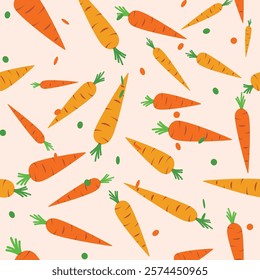 Carrot vegetable seamless pattern vector. Cartoon style. Vegetable, healthy vegan food or easter theme. Design for clothing, wallpaper, decoration, paper gift, phone case, stationery