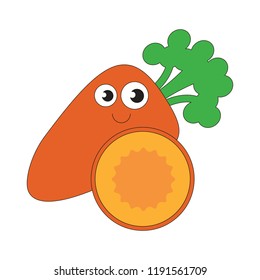 Carrot Vegetable and slice funny cartoon. Outlined illustration with thin line black stroke