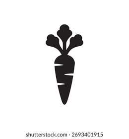 Carrot Vegetable Vector Icon – Minimal Black Silhouette of Fresh Root Vegetable, Organic Farming and Healthy Food Illustration, Flat Design