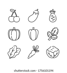 carrot, vegetables and fruits icon set over white background, line style, vector illustration